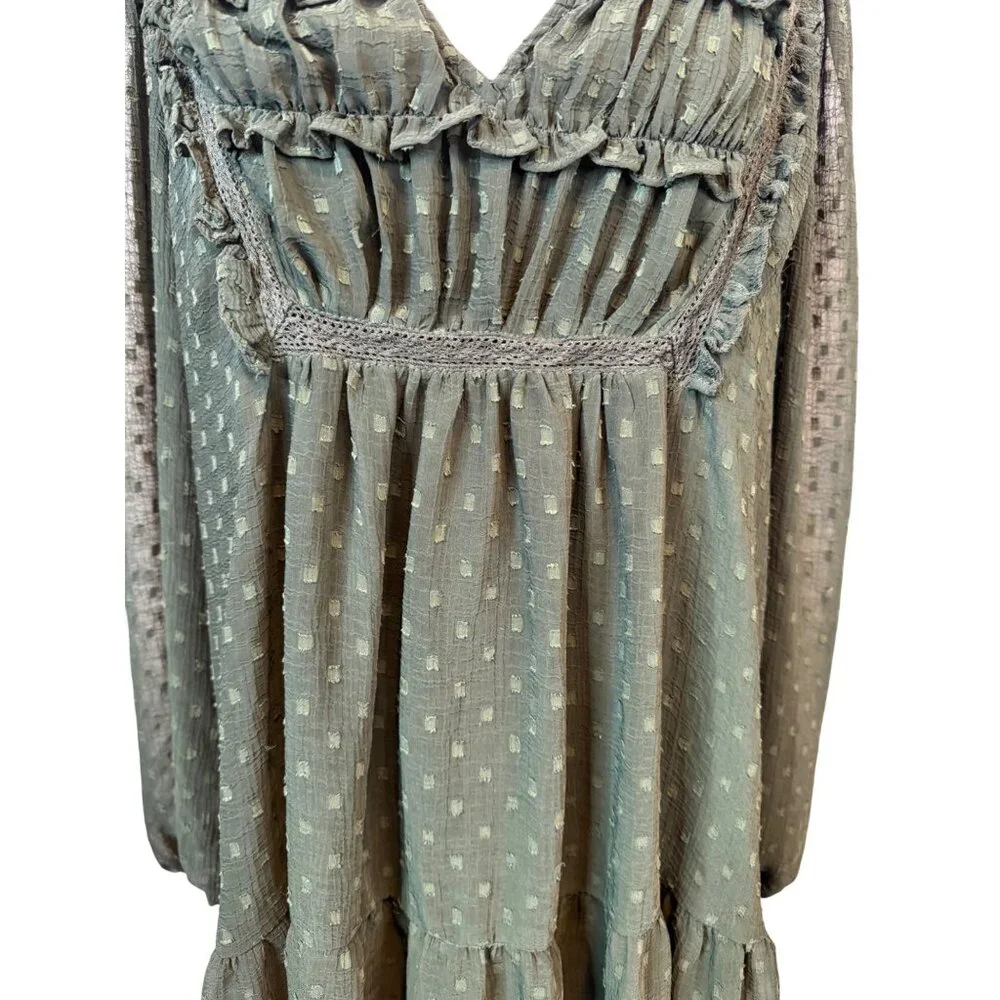2/$30 ZARA Olive Green Small Sheer Textured Long Sleeve Dress - Picture 14 of 15